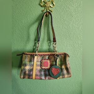 Dooney & Bourke Y2k Plaid Coated Canvas Barrel Shoulder Bag